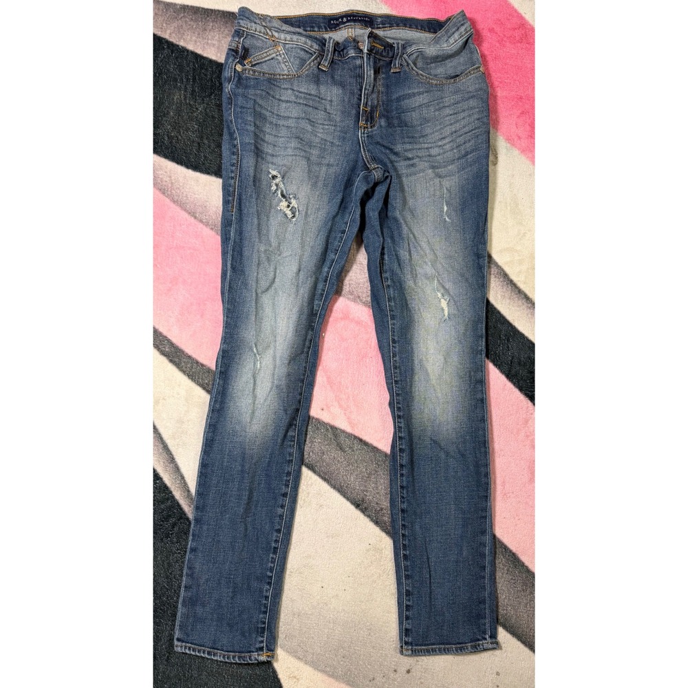 Rock & Republic Berlin Skinny Jeans Medium Wash Distressed Blue Denim 10 M
